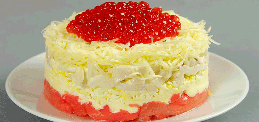 салат с красной икрой и красной рыбой рецепт с фото очень вкусный